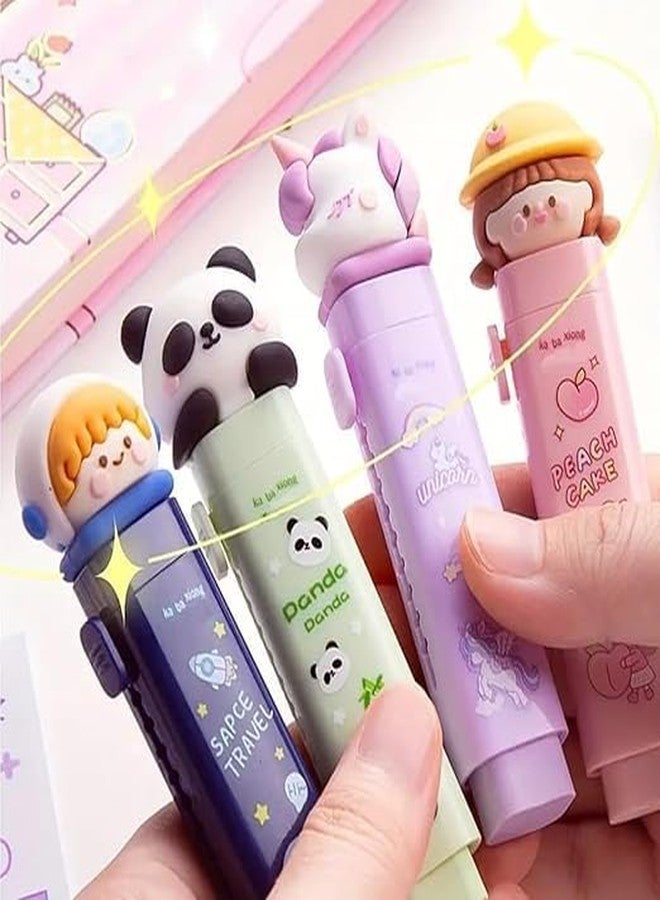 Krishope Cartoon Shaped Cute Erasers Push Pull Design Retractable Erasers Pastel Aesthetic Pencil Eraser Cute Rubber for Kids Students School Office Stationery ((Pink + Blue + Green + Purple) - Image 4